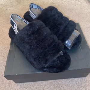 COPY - Black UGG fur slides